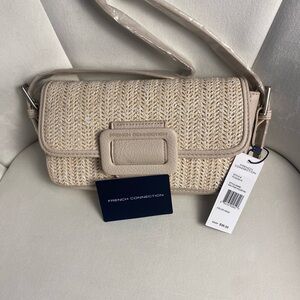 FRENCH CONNECTION Katia straw shoulder bag - WHEAT/OFF-WHITE